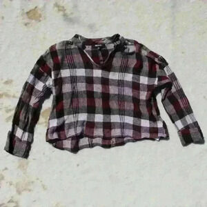 MADEWELL Lightweight Wool Blend Long Sleeve Popover Shirt Plaid Women Medium